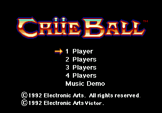 Crue Ball title screen for Sega Mega Drive